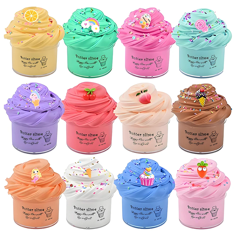 Food Snacks To Eat - 12個入りバタースライムセット パーティーギフト 景品 パズルおもちゃ ストレス解消おもちゃ 50ml