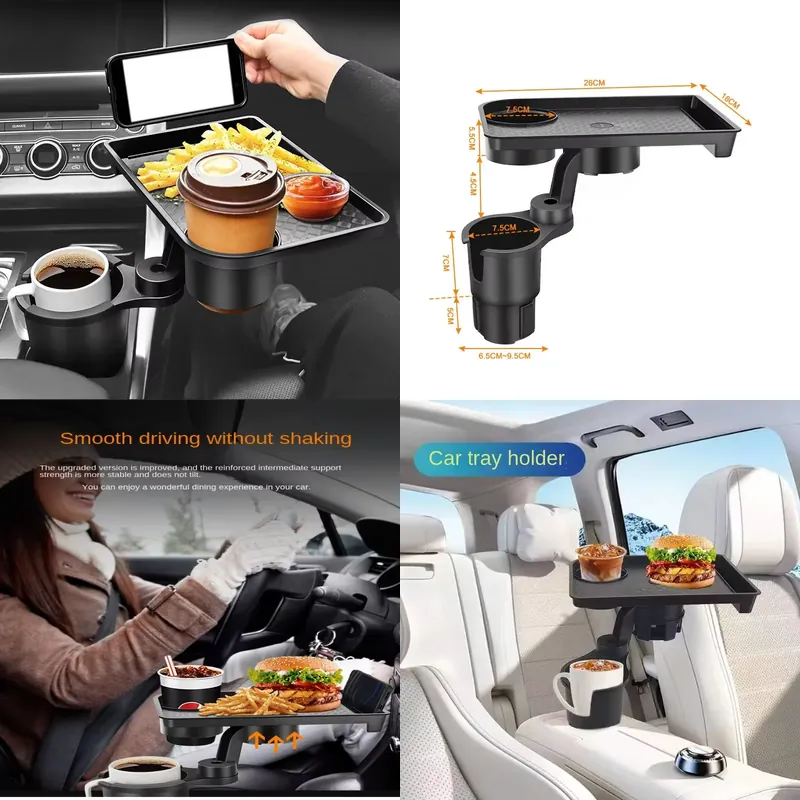 Food Drink Snacks - 車用カップホルダーエキスパンダー多機能ドリンクホルダー、フードテーブル付き、360度調整可能なベーストレイ（スナック用）