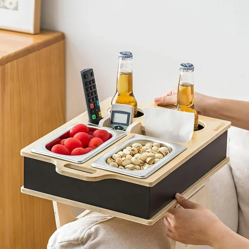 Food Drink Snacks - 長方形竹トレイデスクトップリモコンホルダースナックバーガートレイ食品ソファスナックボックスソファアームテーブルドリンク&ビールボックス