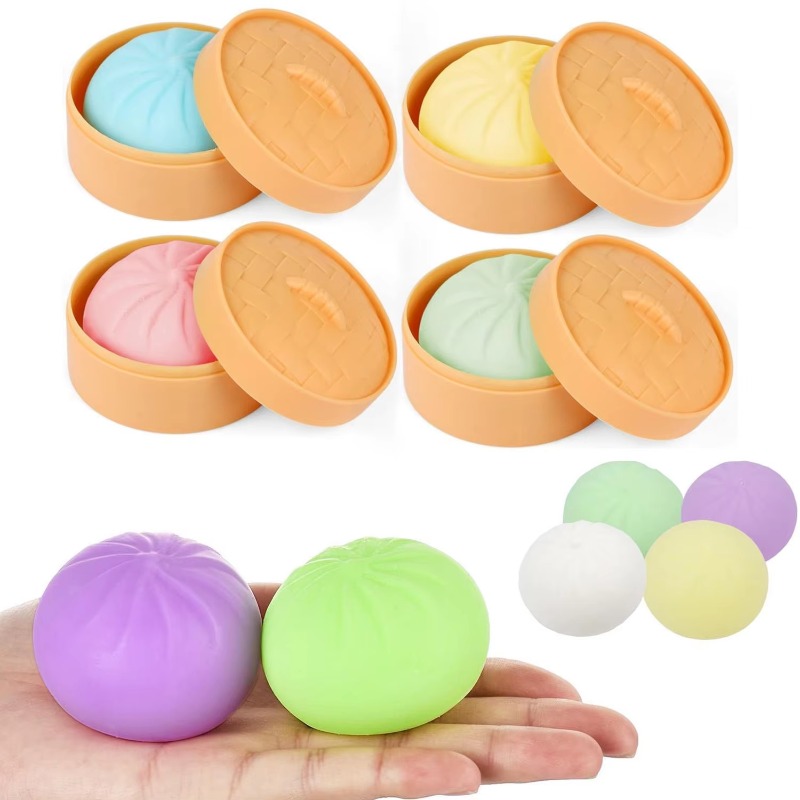 Food Grocery Snacks - カラフルな餃子型ストレス解消ボール、フィジェット感覚玩具、シミュレーションフードスクイーズ、蒸し器付き饅頭型スクイーズ、生地ボール