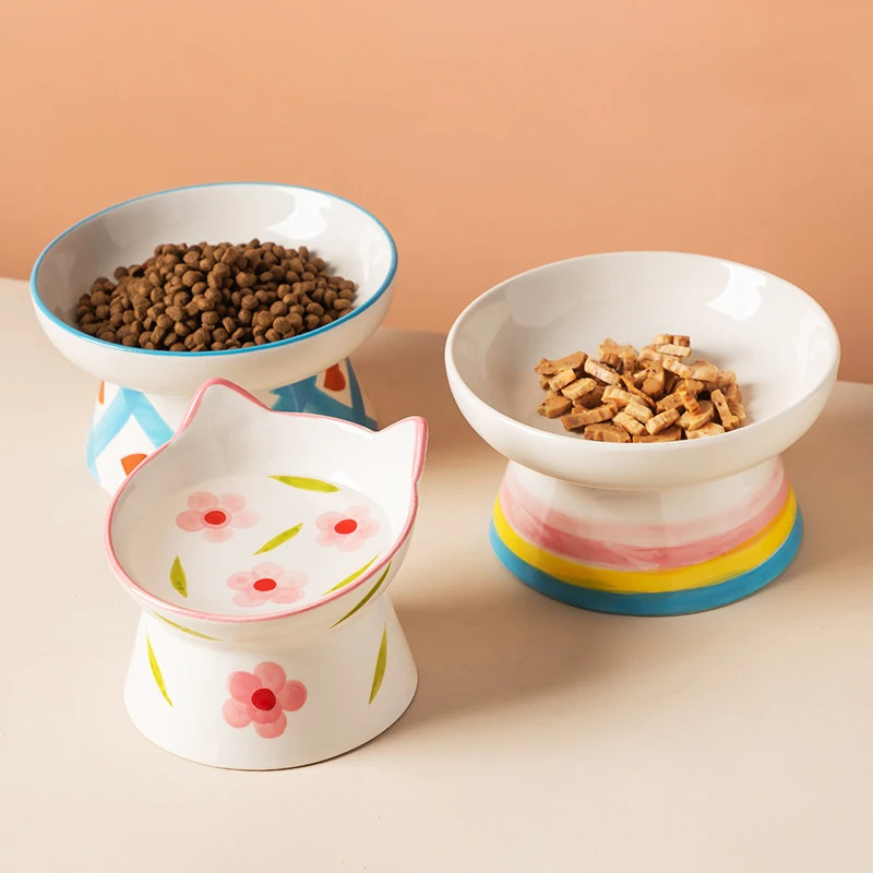 Food Snacks To Eat - 猫用高さのあるセラミックボウル ペットフード・水・スナック用ボウル 小型犬用 食器・給餌器 アクセサリー