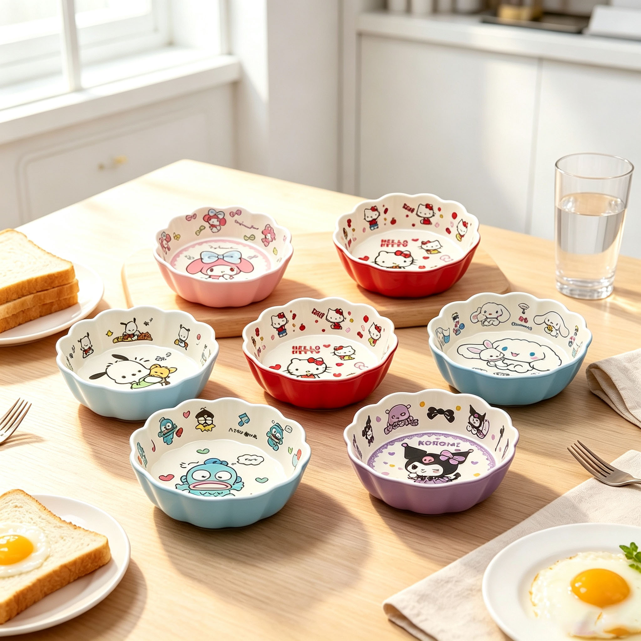 Food Grocery Snacks - かわいいレースボウル、キュートな漫画柄プリントのサラダボウル、多色のデザート・フルーツボウル、安全な食器、毎日の夕食やおつまみに最適