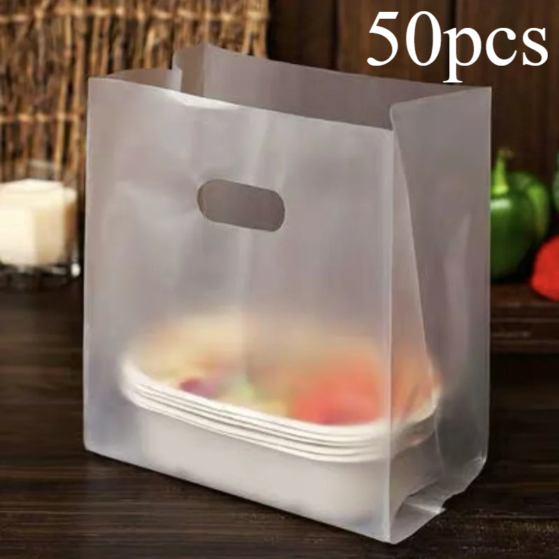 Food Or Snacks - ハンドル付き透明ギフトバッグ50枚 - 食品に安全なプラスチック製のお菓子袋、ハロウィン、クリスマス、結婚式、パーティーに最適