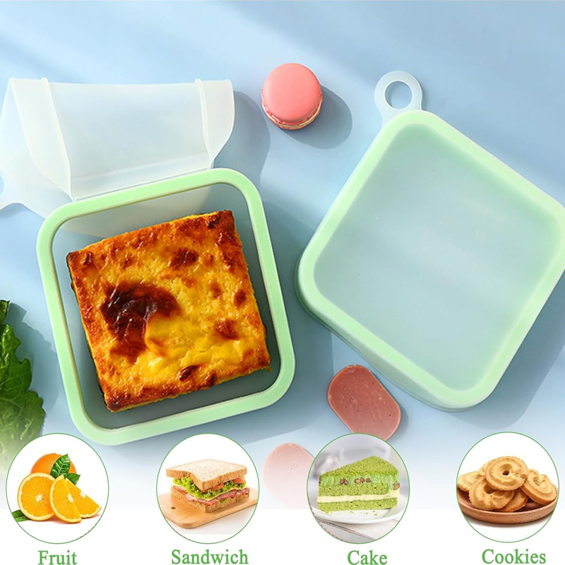 Food Or Snacks - シリコーンサンドイッチトースト弁当箱ハンドル付きポータブルサンドイッチ収納ボックス食品容器スナックボックス弁当箱サンドイッチ容器
