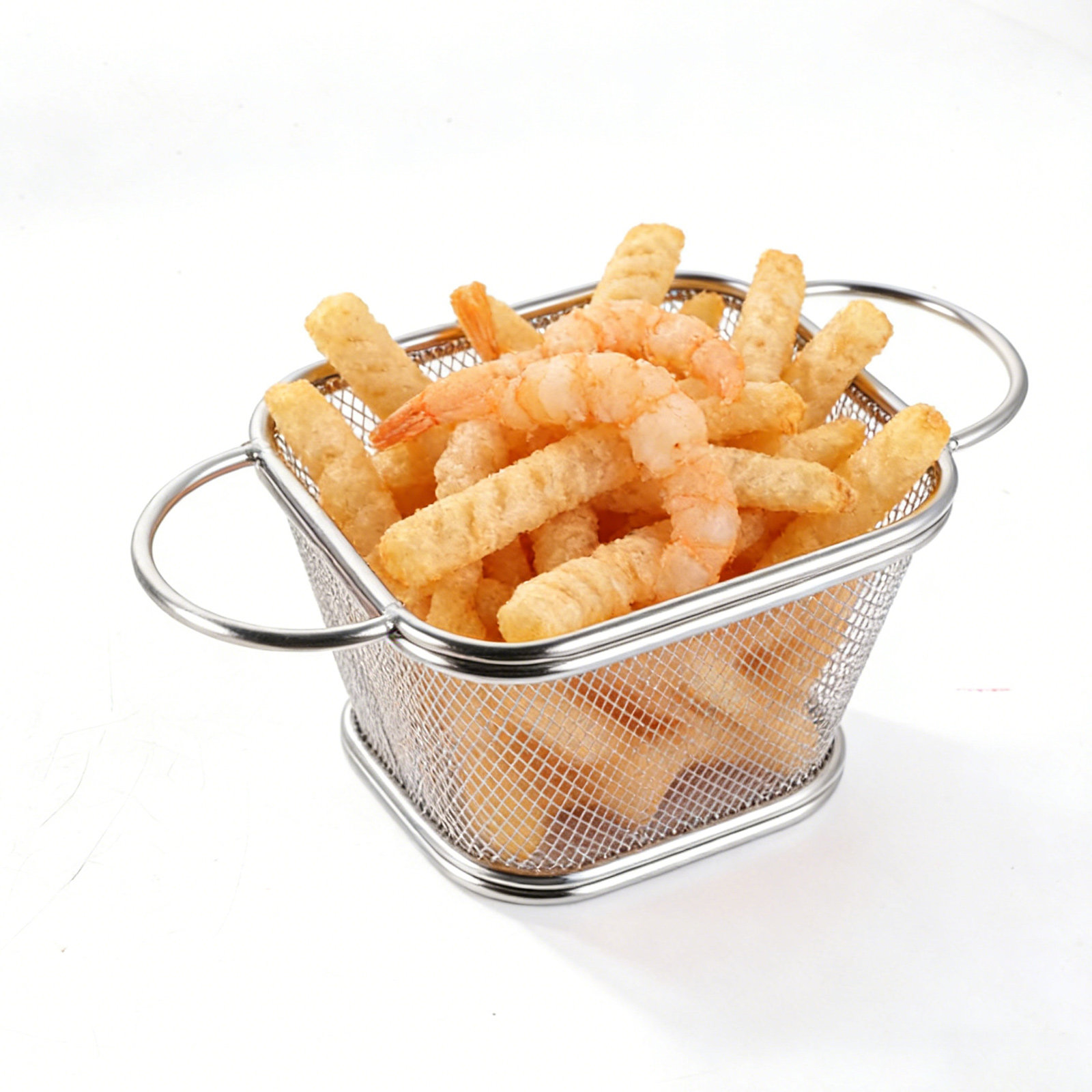 高級ステンレス製ミニ角型フライバスケット。両手で持ち運び可能 - Food Snacks Restaurant のレビューと価格