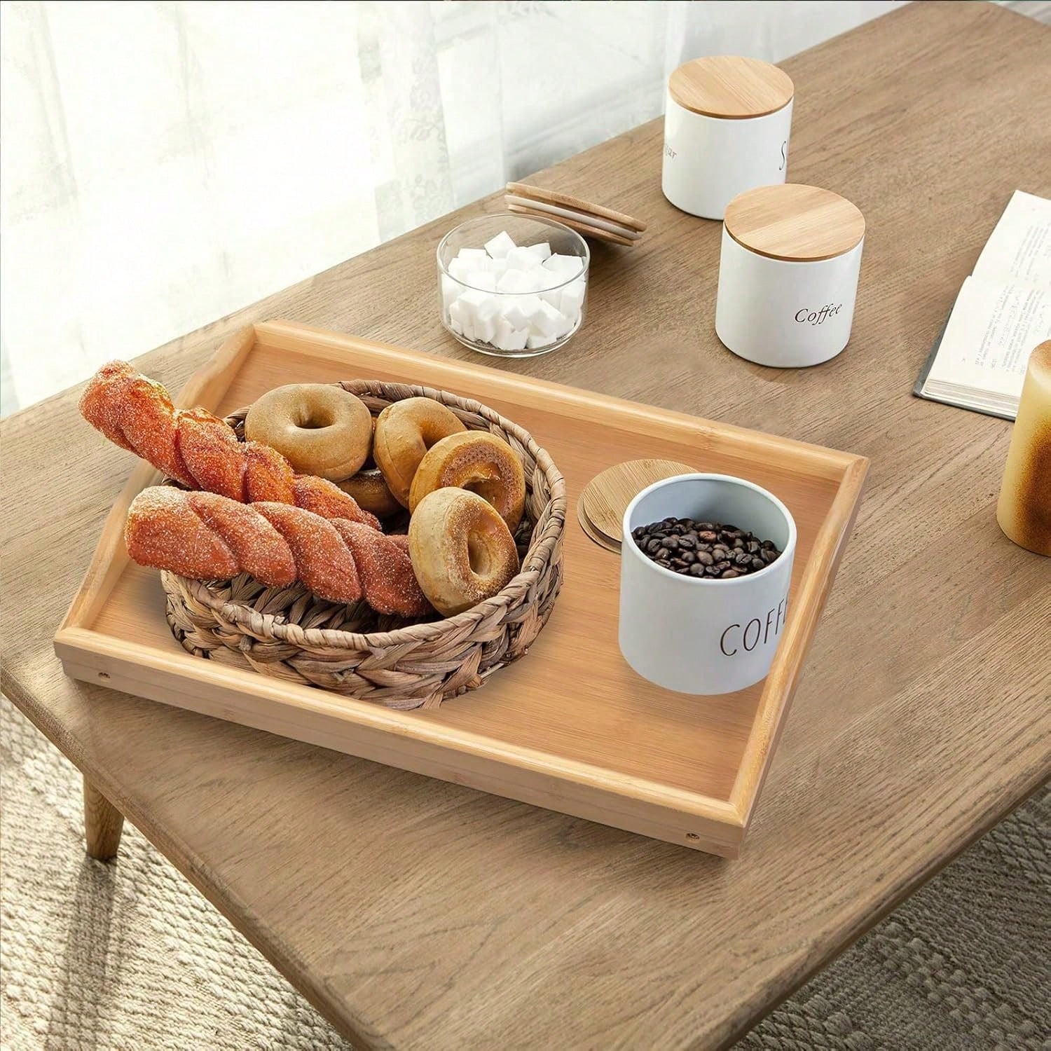 ベッドサイドテーブル用トレイ、折りたたみ式の脚が付いた木製の - Food Snacks To Eat のレビューと価格