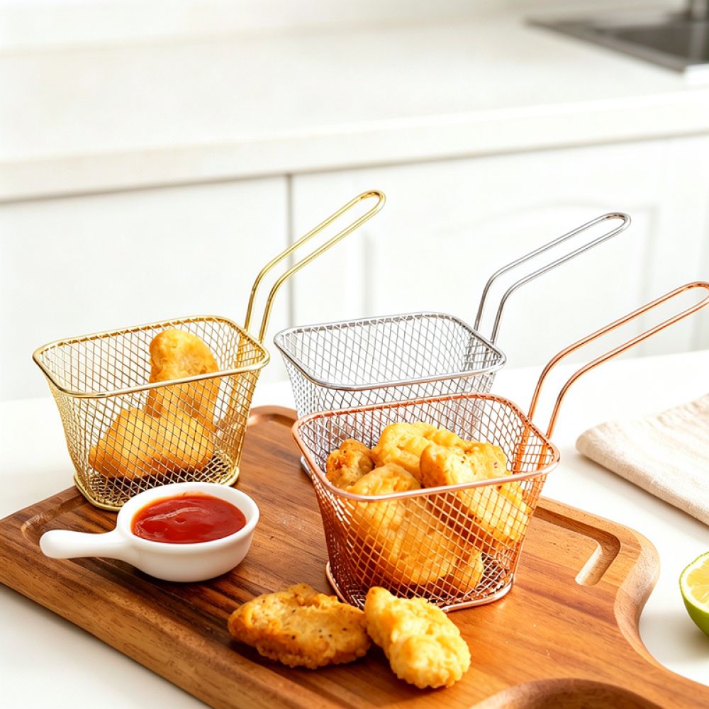 ローズゴールドの正方形ワイヤーフライバスケット。キッチン、レ - Food Snacks Restaurant のレビューと価格
