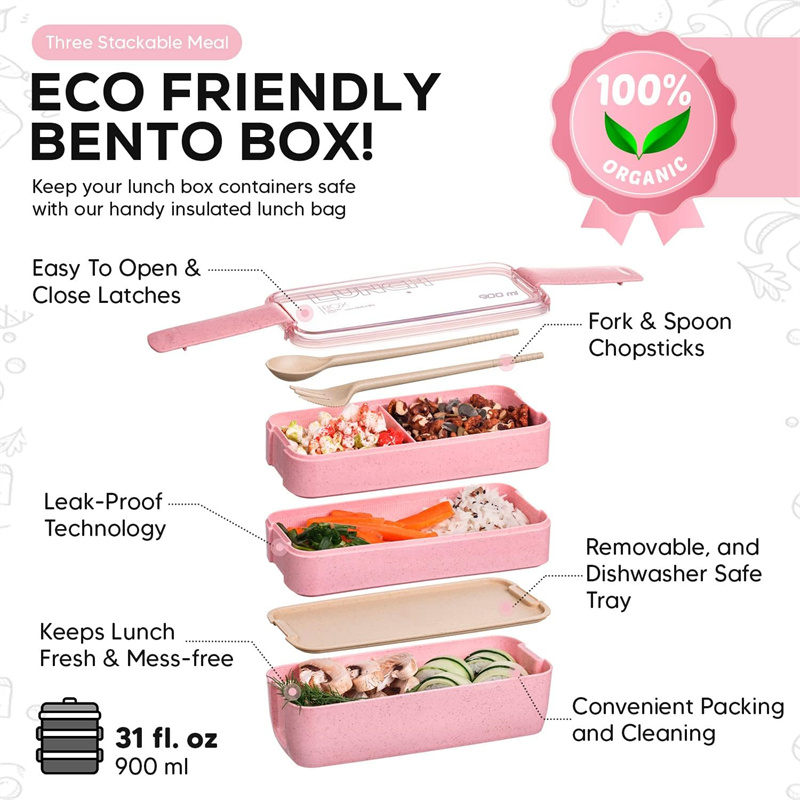 弁当箱3-in-1麦わらストロー,再利用可能な食器,弁当箱, - Food Or Snacks のレビューと価格