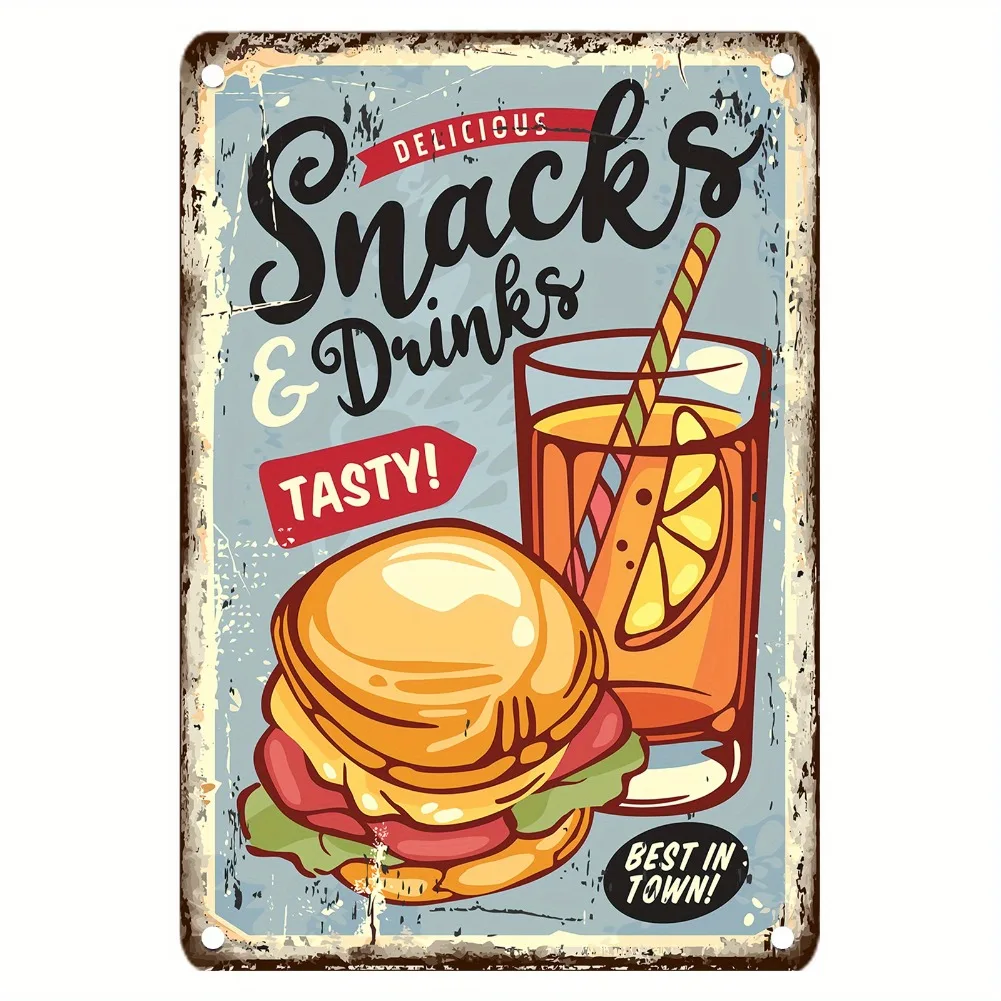 ヴィンテージフードメタルサイン、12x8インチの鉄製壁飾り、 - Food Drink Snacks のレビューと価格